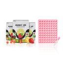 The Gummy Edibles Making Kit featuring three packs of gummy mix and a silicone mold, ideal for making homemade gummies. The mold is designed like an ice cube tray with 80 cavities, making it easy to create bite-sized, perfectly shaped gummies.